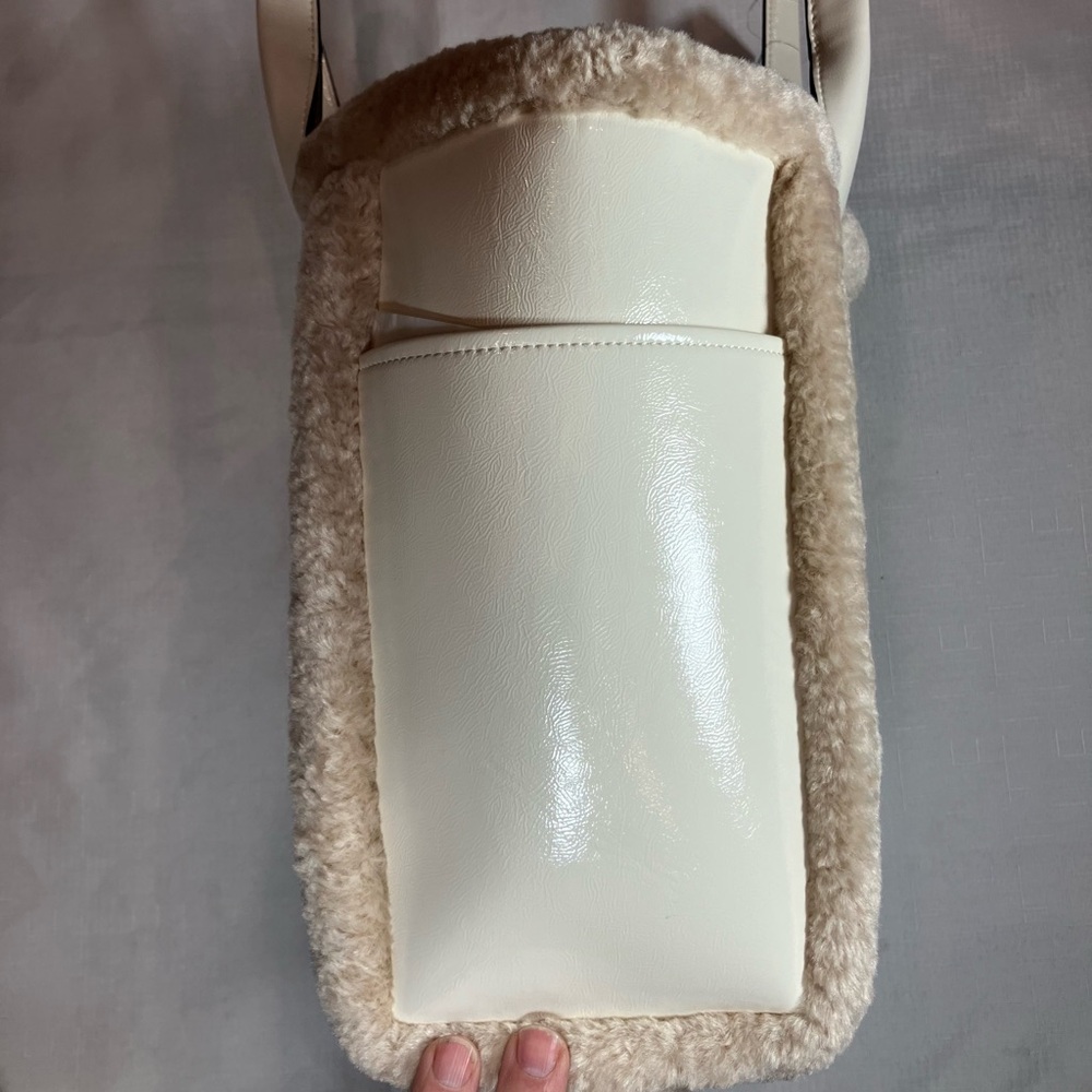 NWT kate spade Jett Faux Shearling Patent Leather Large Tote, Meringue White - Picture 7 of 15